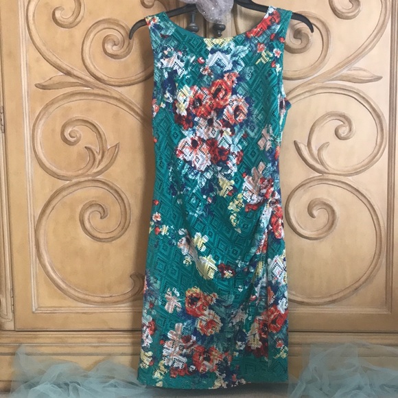 Bisou Bisou Floral Lace Fitted Dress Turquoise Green - Picture 2 of 11